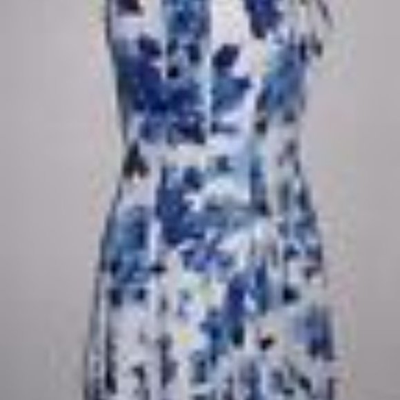 LAUREN RALPH LAUREN MS SZ 4 BLUE & WHITE FLORAL PRINT FIT N FLARE FASHION DRESS - Picture 3 of 8